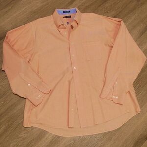 Chaps Mens Peach Orange Wrinkle Free Button Down Dress Shirt 17-17.5 36/37 XL